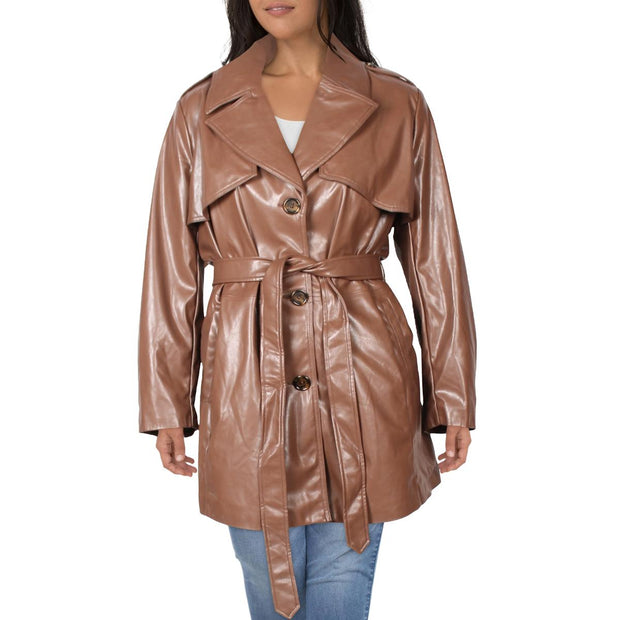 Plus Womens Faux Leather Cold Weather Trench Coat