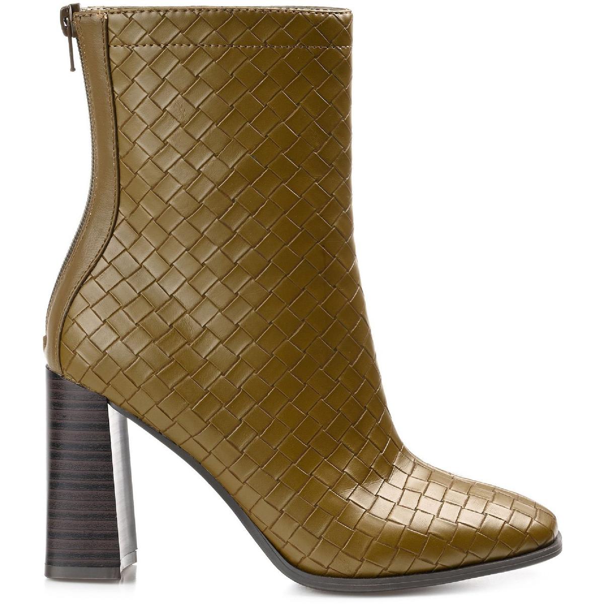 Brielle Womens Faux Leather Stacked Heel Mid-Calf Boots