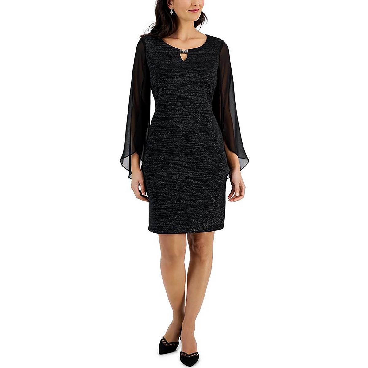 Petites Womens Above Knee Sheer Sleeve Mini Dress