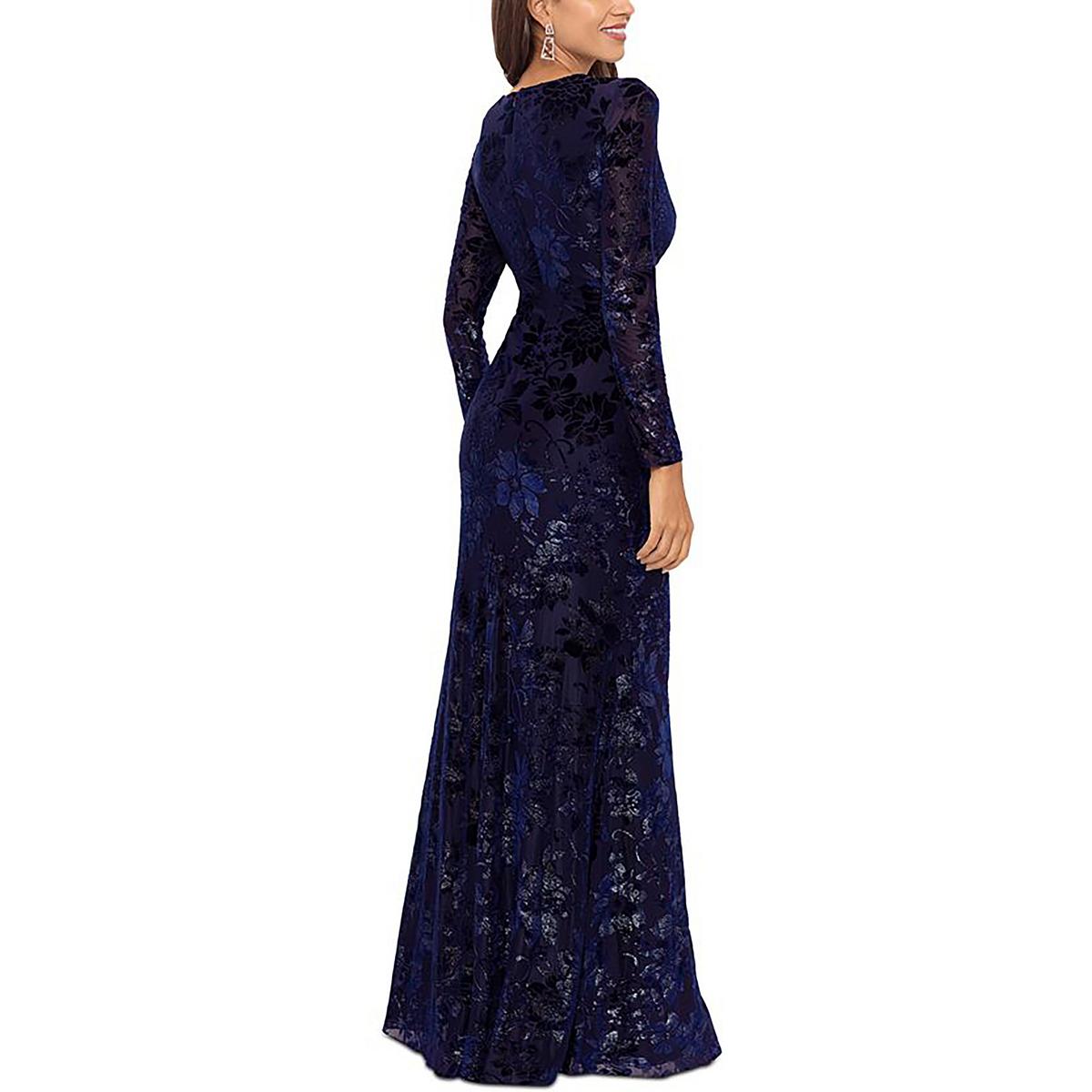 Womens Burnout Ruffled Evening Dress