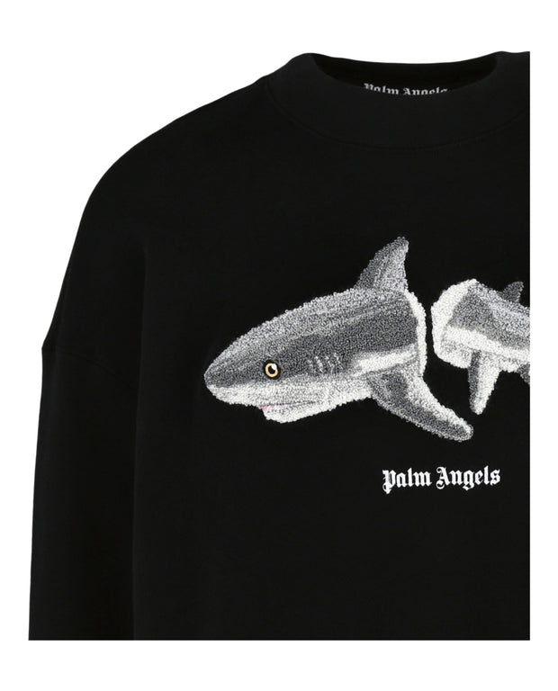 Palm Angels Mens  Broken-Shark Crewneck Sweatshirt