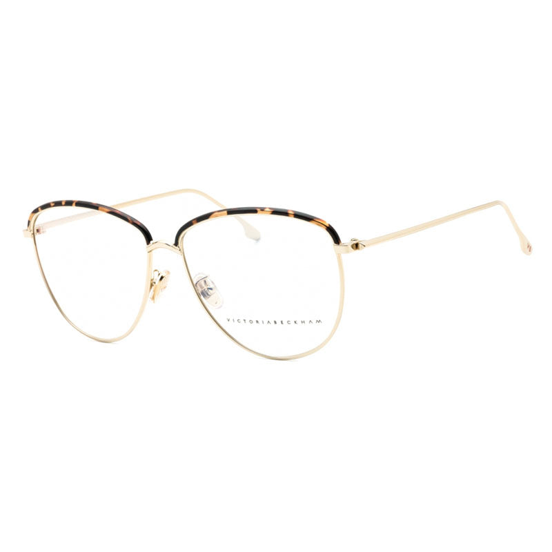 Victoria Beckham Eyeglasses Cat Eye Full Rim, Gold/Havana Frame and Clear Demo Lenses Lens VB2100716