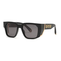 Philipp Plein Sunglasses Square Full Rim, Shiny Black Frame and Dark Grey Lens SPP130M0700