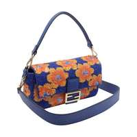 Fendi Women Baguette Shoulder Bag With Floreal Beaded Embroidery And Sequines