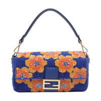 Fendi Women Baguette Shoulder Bag With Floreal Beaded Embroidery And Sequines