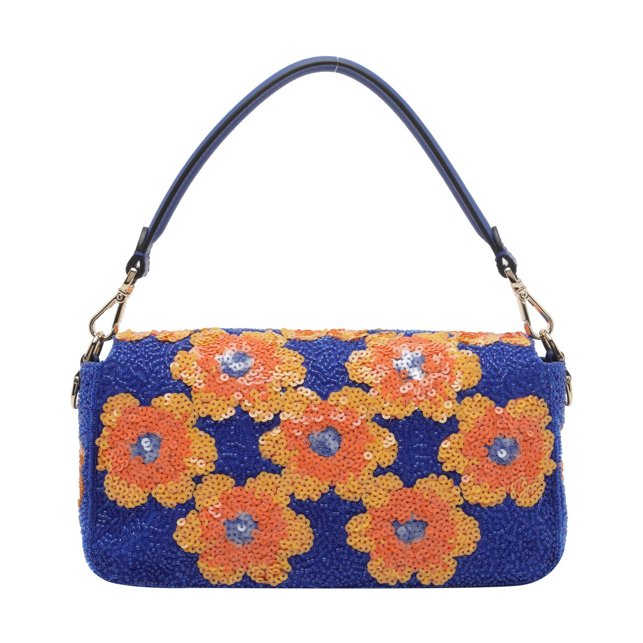 Fendi Women Baguette Shoulder Bag With Floreal Beaded Embroidery And Sequines