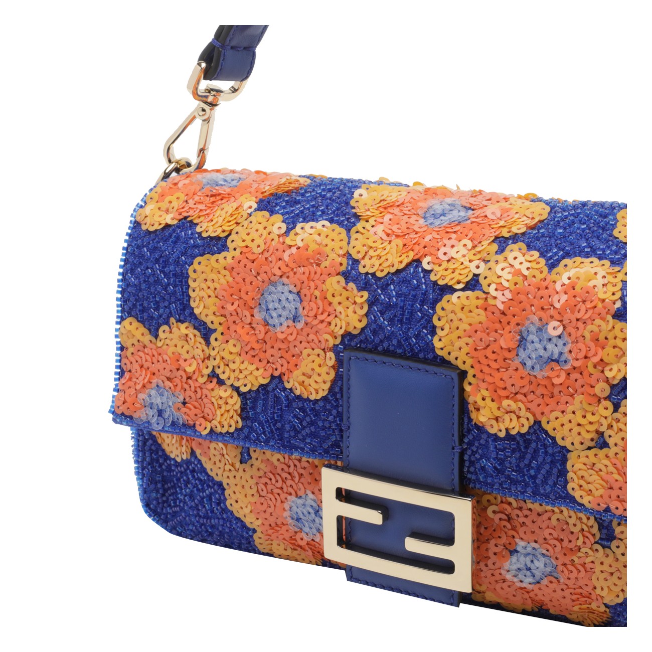 Fendi Women Baguette Shoulder Bag With Floreal Beaded Embroidery And Sequines