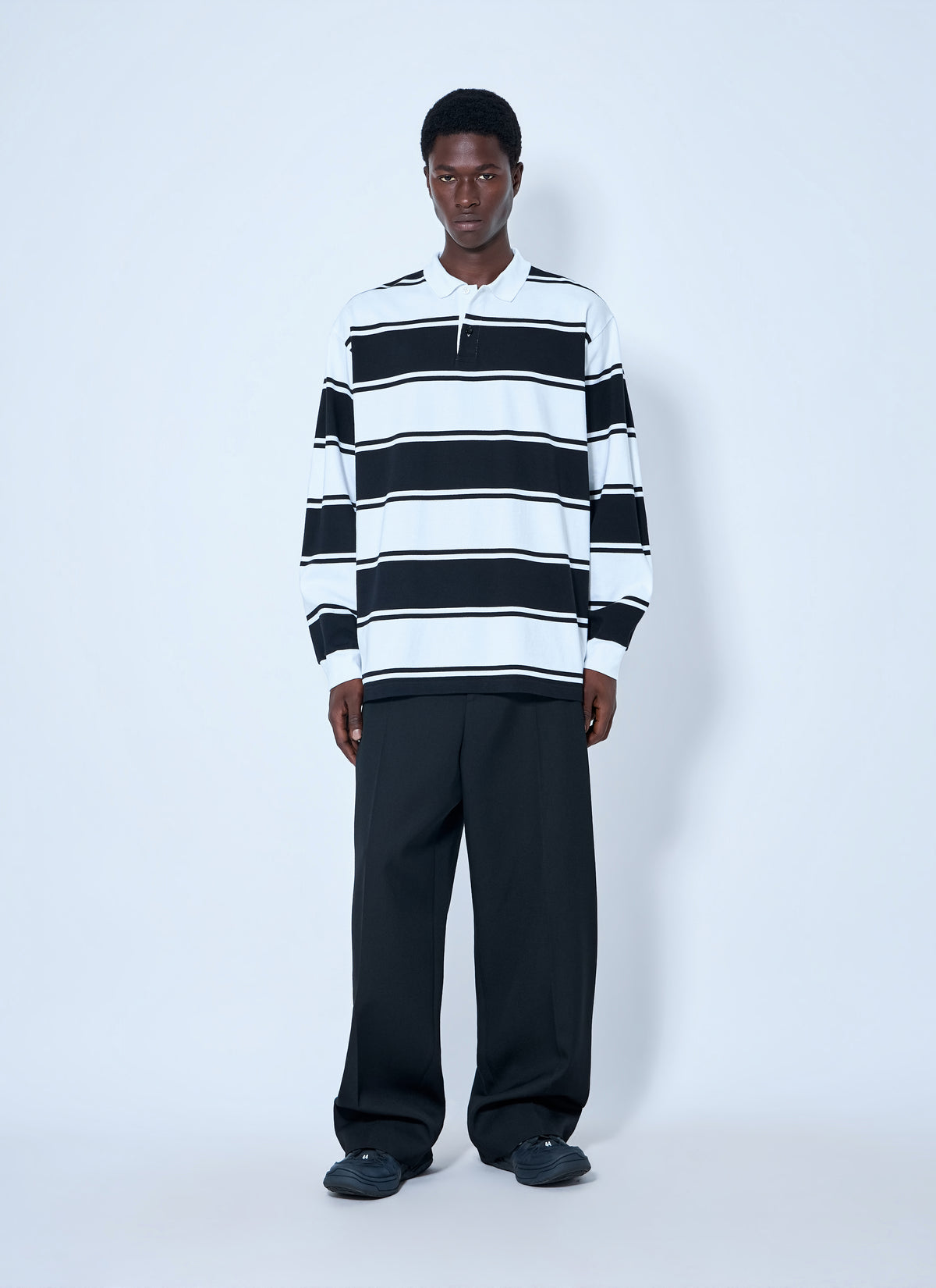 Balenciaga Men Striped Logo-Patch Polo Shirt