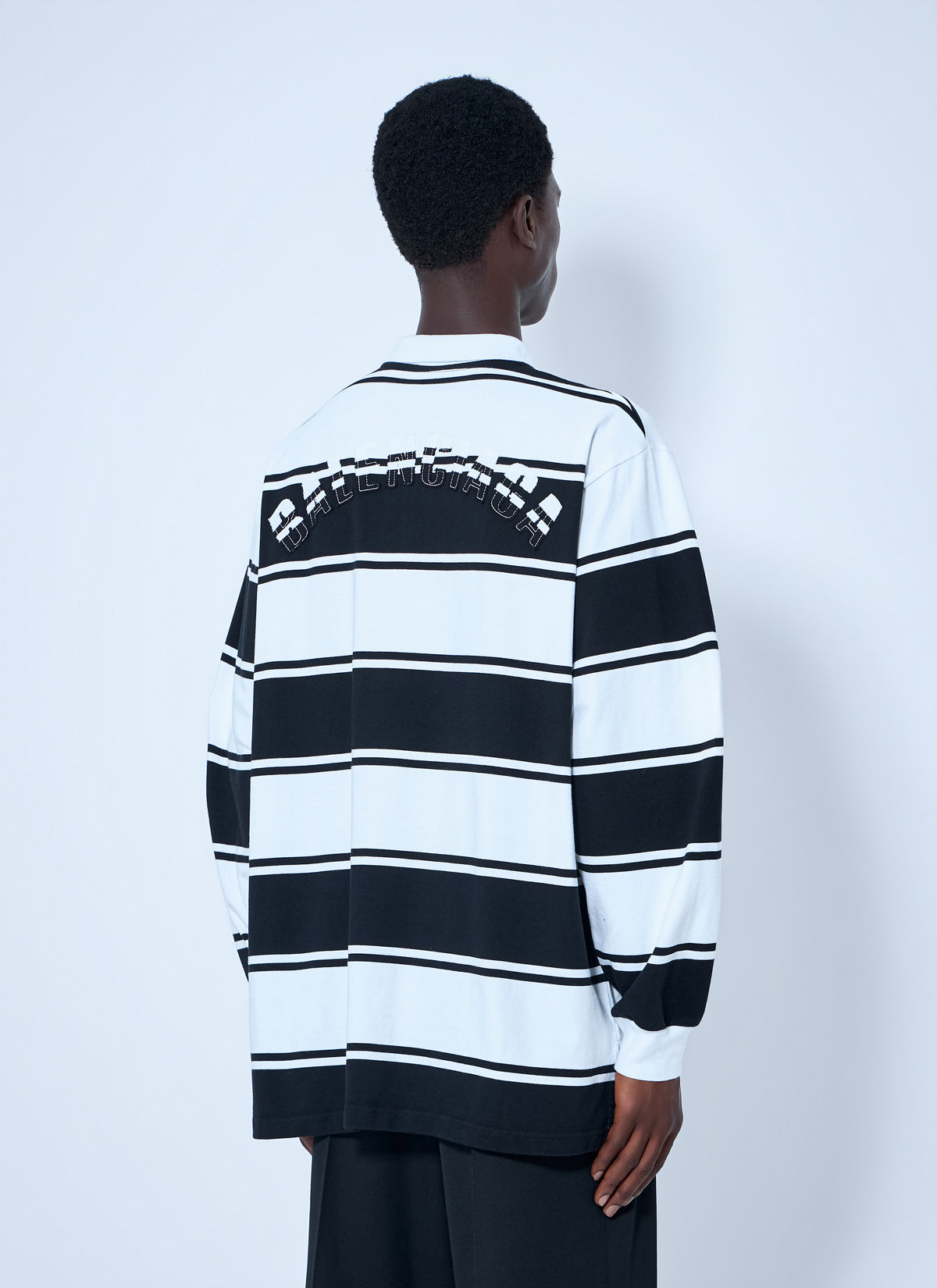 Balenciaga Men Striped Logo-Patch Polo Shirt