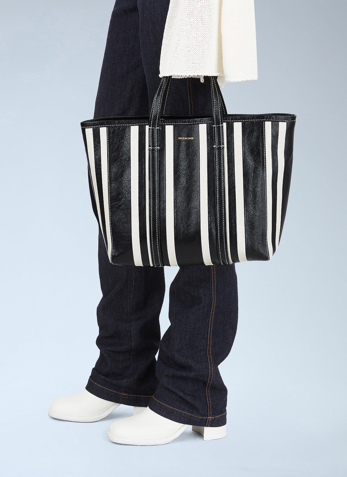 Balenciaga Balenciaga Women Barbes East West Shopper Tote Striped Leather Medium