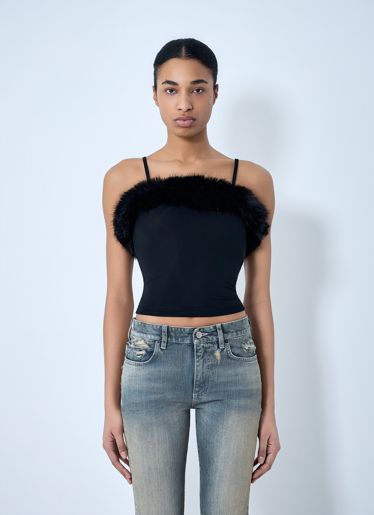 Balenciaga Women Faux Fur Strap Top