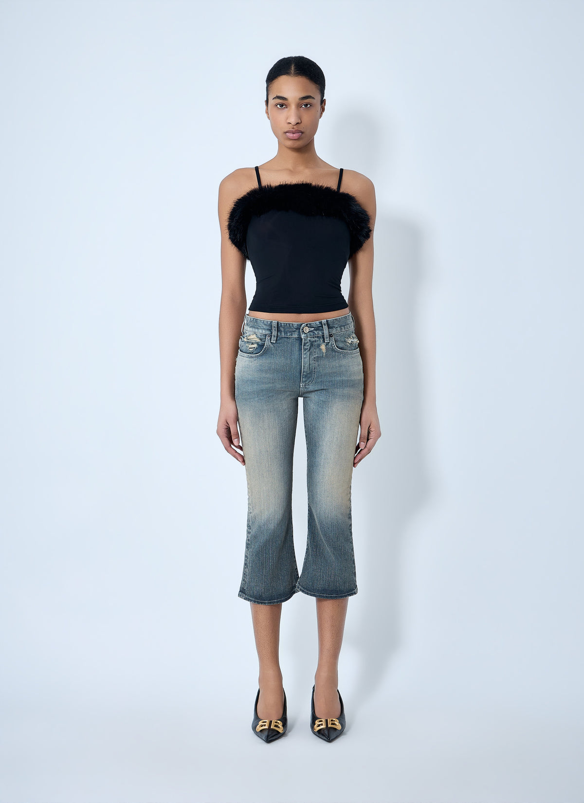 Balenciaga Women Faux Fur Strap Top