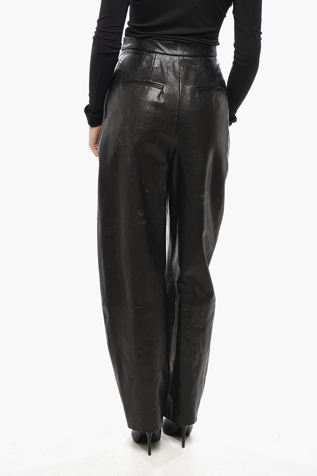Khaite Balloon-Fit Leather Pants with Front Pleats