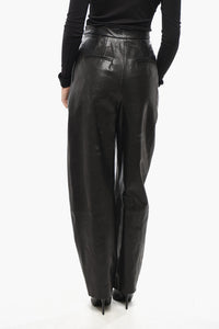 Khaite Balloon-Fit Leather Pants with Front Pleats