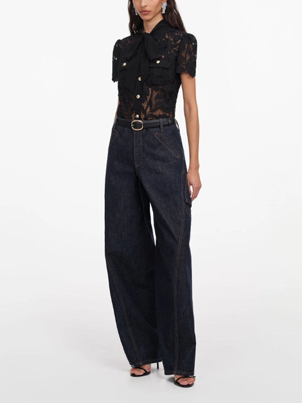 Self-Portrait Women Lace Tie Neck Top