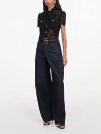 Self-Portrait Women Lace Tie Neck Top