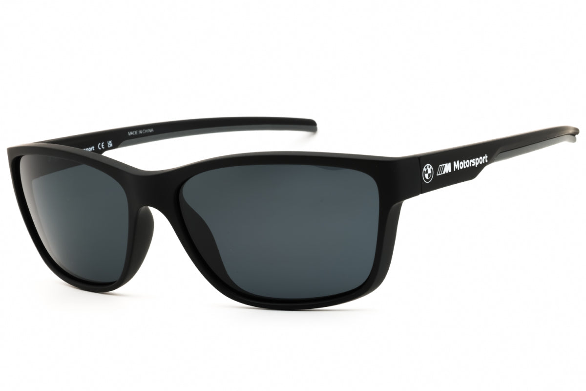 BMW BMW Sunglasses Rectangle Full Rim, Matte Black Frame and Smoke Polarized Lens BS003602D