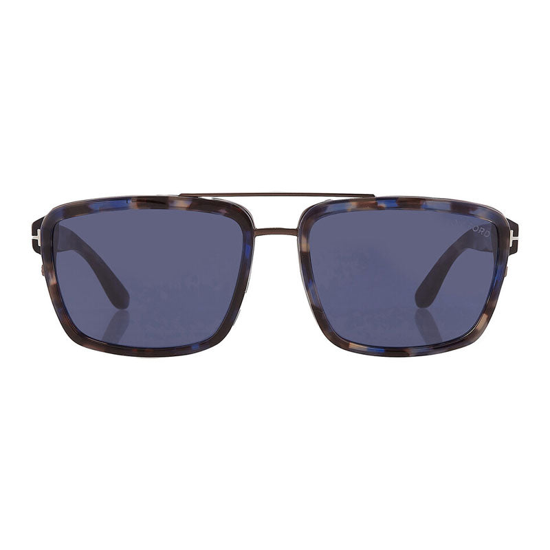 Tom Ford Tom Ford Sunglasses Rectangle Full Rim, Colored Havana Frame and Blue Lens FT078055V