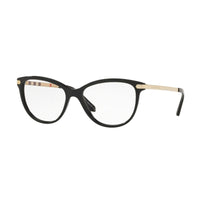 Burberry Eyeglasses Cat Eye Full Rim, Black Gold Frame and Clear Demo Lenses Lens BE22803001