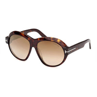 Tom Ford Sunglasses Round Full Rim, Dark Havana Frame and Brown Mirror Lens FT111352G