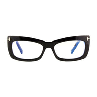Tom Ford Eyeglasses Rectangle Full Rim, Shiny Black Frame and Clear Blue Light Block Lenses Lens FT5966-B001