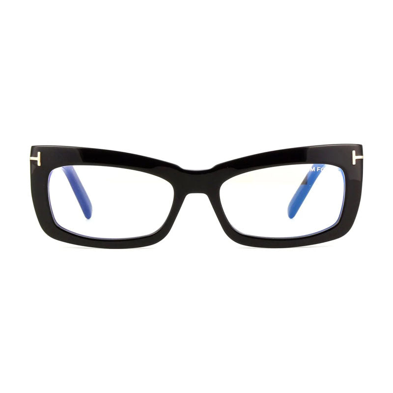 Tom Ford Eyeglasses Rectangle Full Rim, Shiny Black Frame and Clear Blue Light Block Lenses Lens FT5966-B001