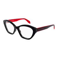 Alexander McQueen Alexander McQueen Eyeglasses Cat Eye Full Rim, Shiny Black/Red Frame and Clear Demo Lens Lens AM0360O003