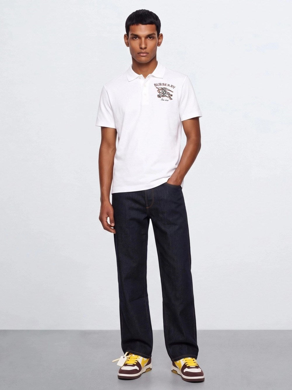 Burberry Men Cotton Polo Shirt With Knight Check