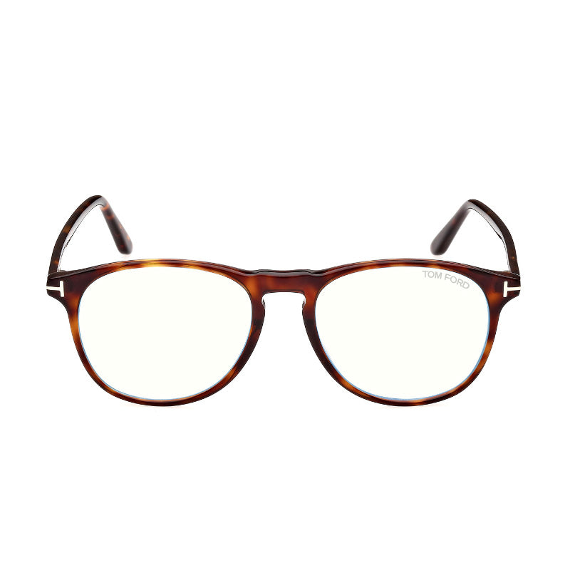 Tom Ford Eyeglasses Round Full Rim, Light Havana Frame and Clear Demo Lenses Lens FT5805-B/V054