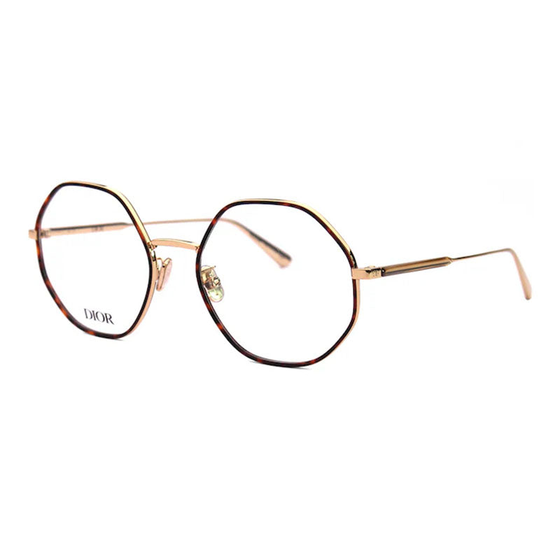 Dior Eyeglasses Geometric Full Rim, Shiny Endura Gold/Havana Frame and Clear Demo Lenses Lens GEMDIOROR2UA000