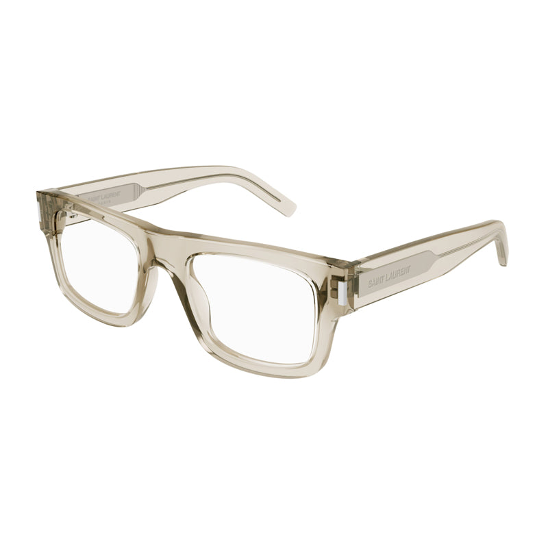 Saint Laurent Eyeglasses Square Full Rim, Havana Frame and Clear Demo Lenses Lens SL574002