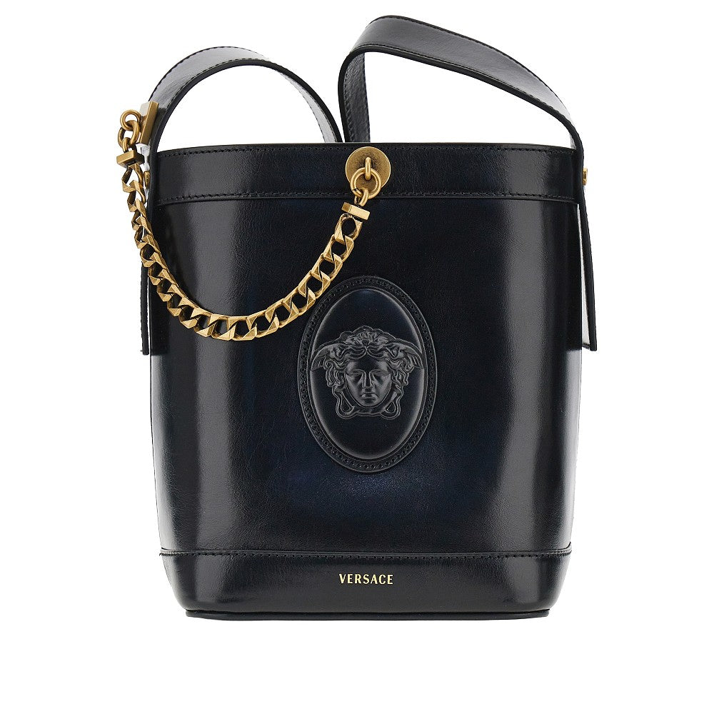 Versace Women Leather Bucket Bag With Medusa Patch