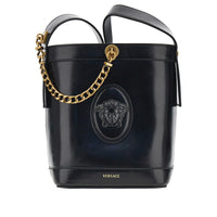 Versace Women Leather Bucket Bag With Medusa Patch