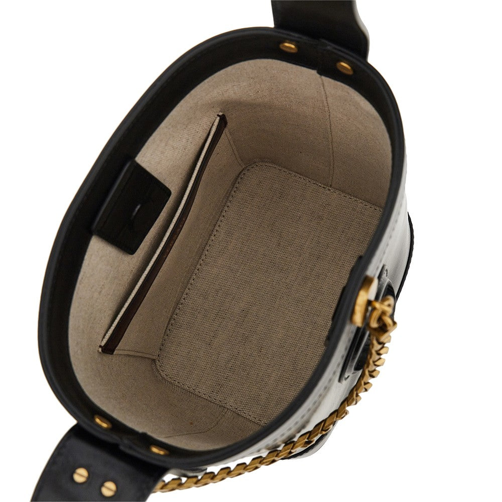 Versace Women Leather Bucket Bag With Medusa Patch