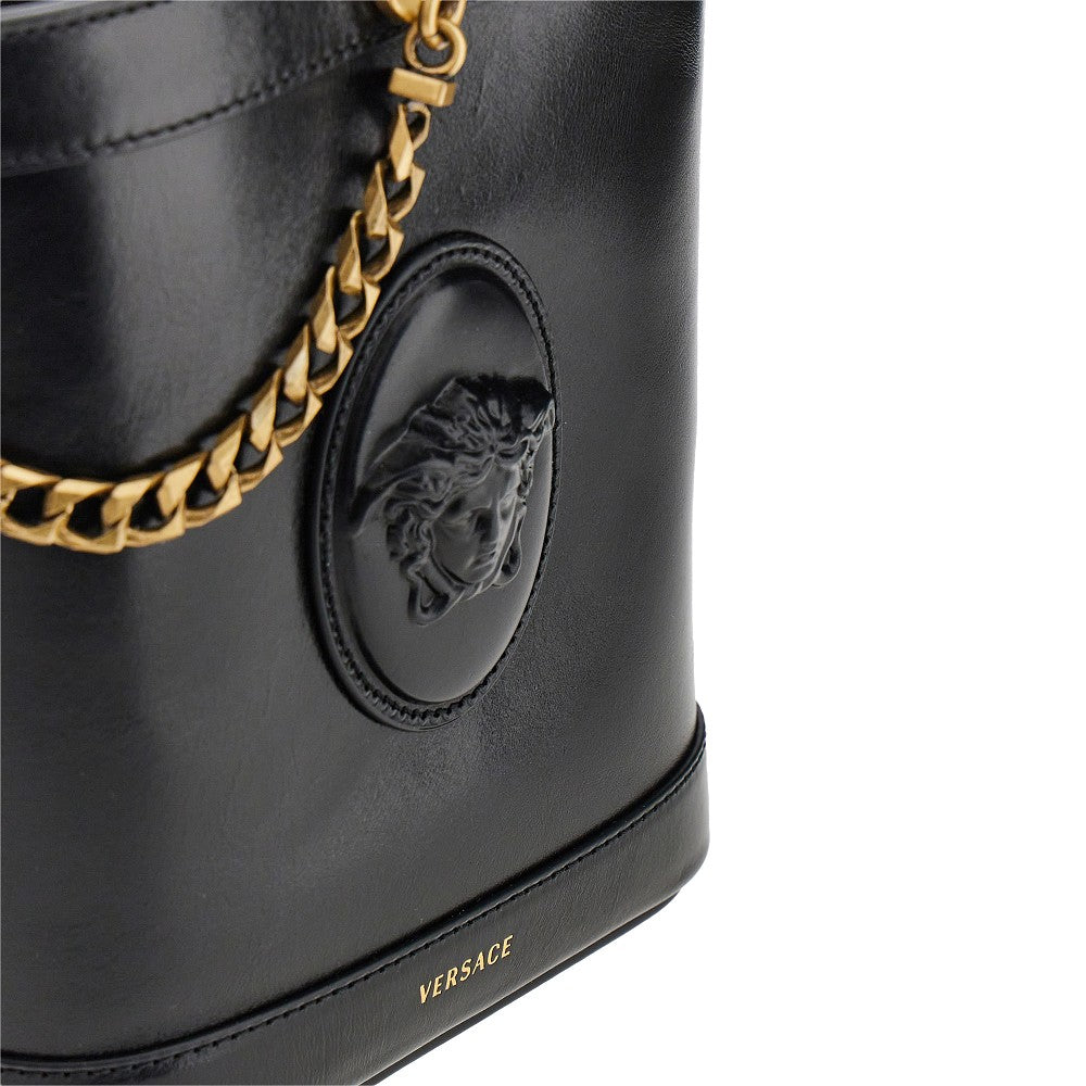 Versace Women Leather Bucket Bag With Medusa Patch