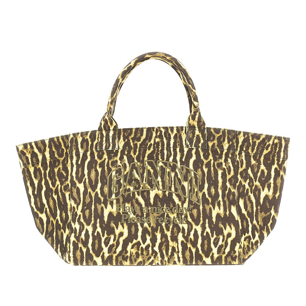 Ganni Women Leopard Canvas Xxl Tote Bag