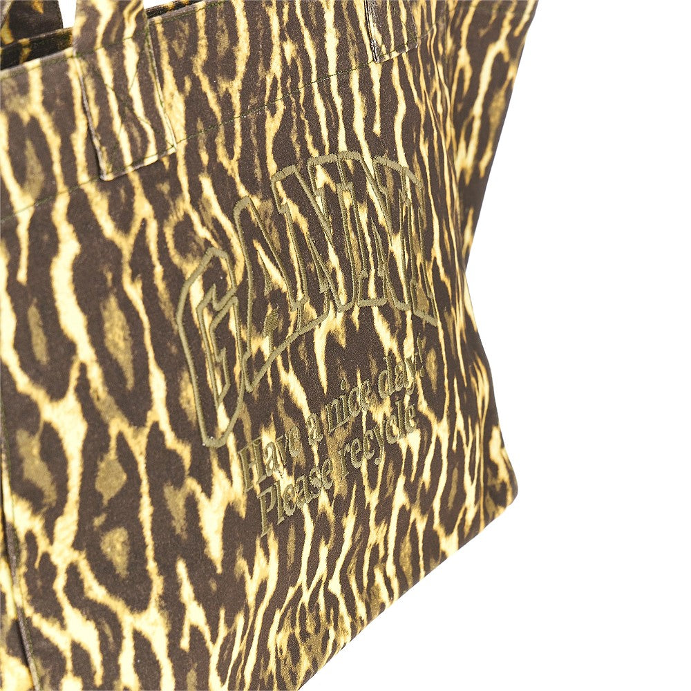 Ganni Women Leopard Canvas Xxl Tote Bag