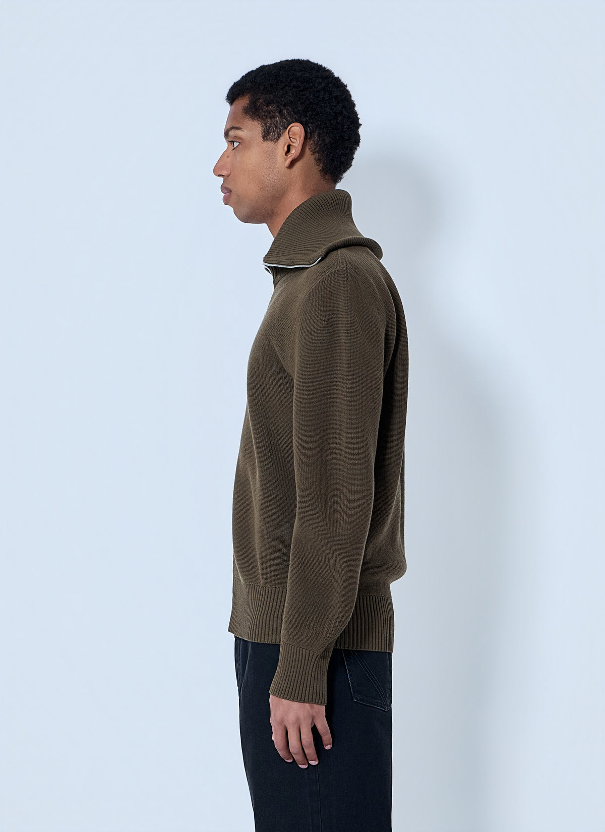 Bottega Veneta Men Zip-Front High Collar Cardigan