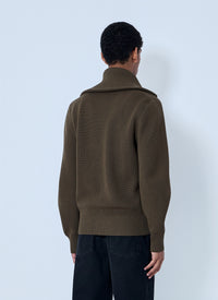 Bottega Veneta Men Zip-Front High Collar Cardigan