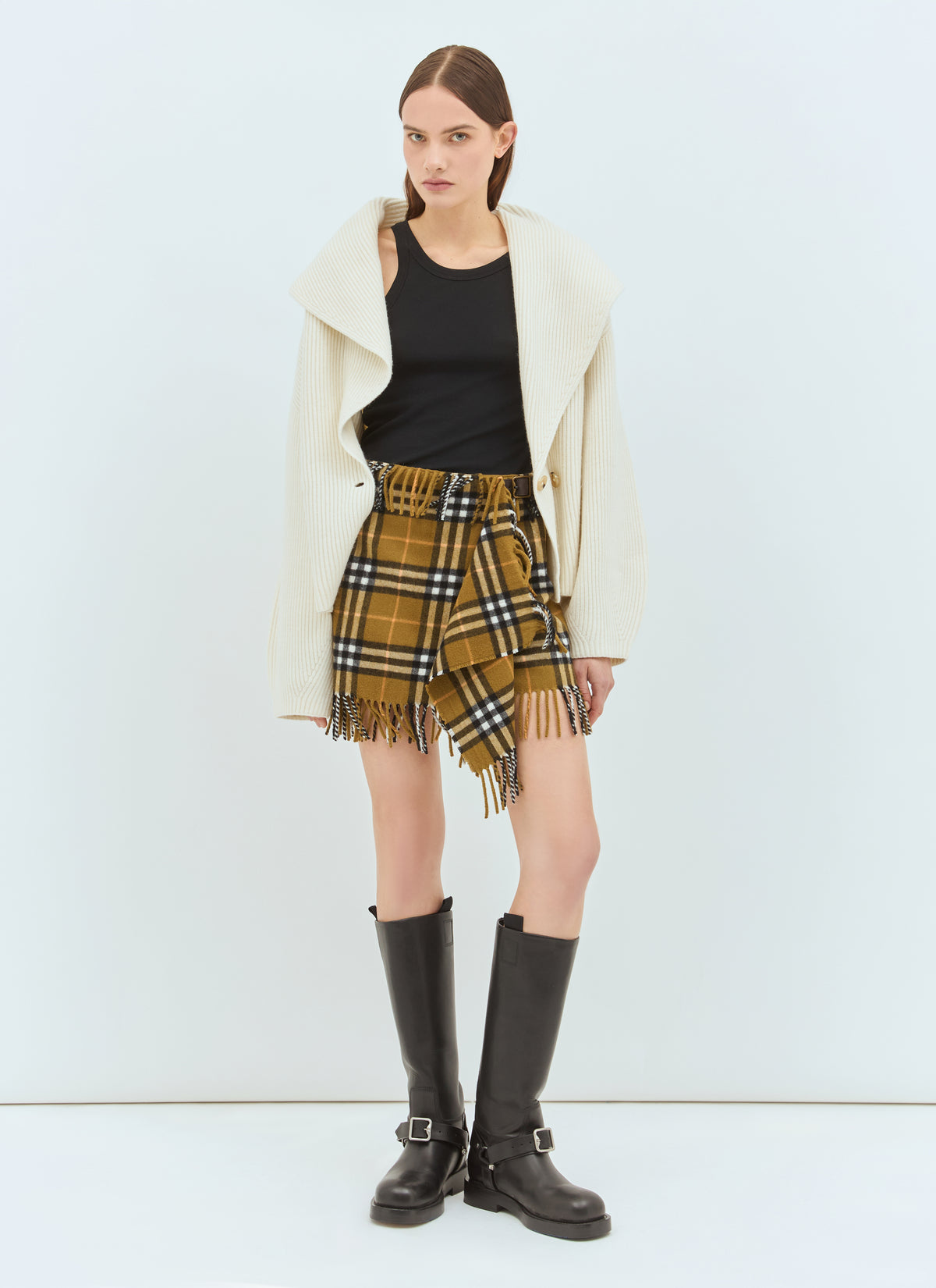 Burberry Burberry Women Check Wool And Cashmere Scarf Skirt