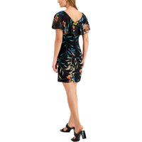 Plus Womens Floral Print Knee-Length Sheath Dress
