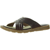 Womens Criss-Cross Leather Slide Sandals 11 Medium Dark Brown