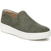 Tia Womens Perforated Faux Leather Slip-On Sneakers Olive