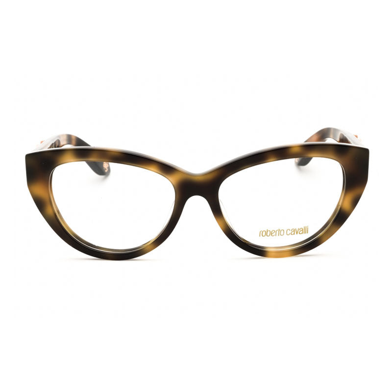 Roberto Cavalli Eyeglasses Cat Eye Full Rim, Shiny Dark Havana Frame and Clear Demo Lenses Lens VRC024M02BV