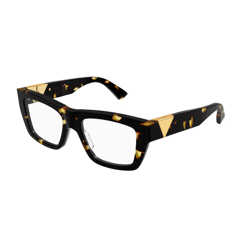 Bottega Veneta Eyeglasses Rectangle Full Rim, Havana Frame and Clear Demo Lenses Lens BV1180O002