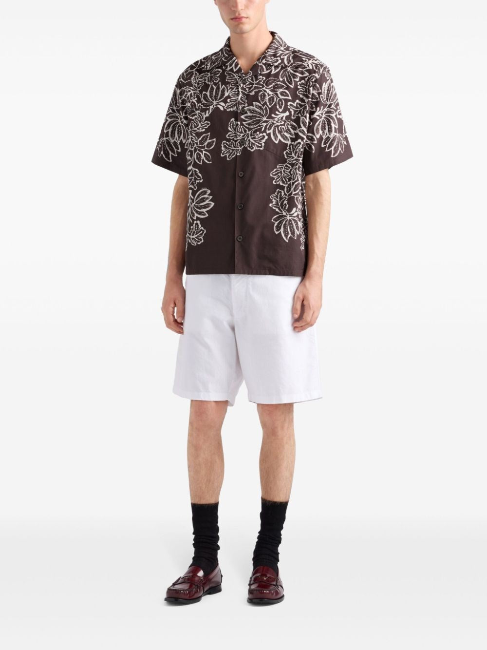 Prada Men Short-Sleeved Printed Cotton Shirt