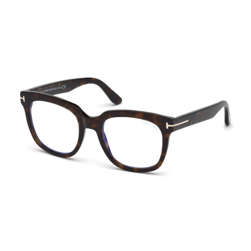 Tom Ford Tom Ford Eyeglasses Square Full Rim, Havana Frame and Clear/Blue-light Block Lenses Lens FT5537-B052