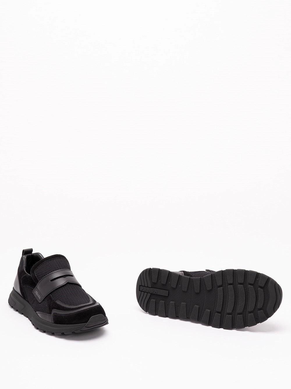 Prada Prada Men Prax Mesh Fabric And Leather Loafers