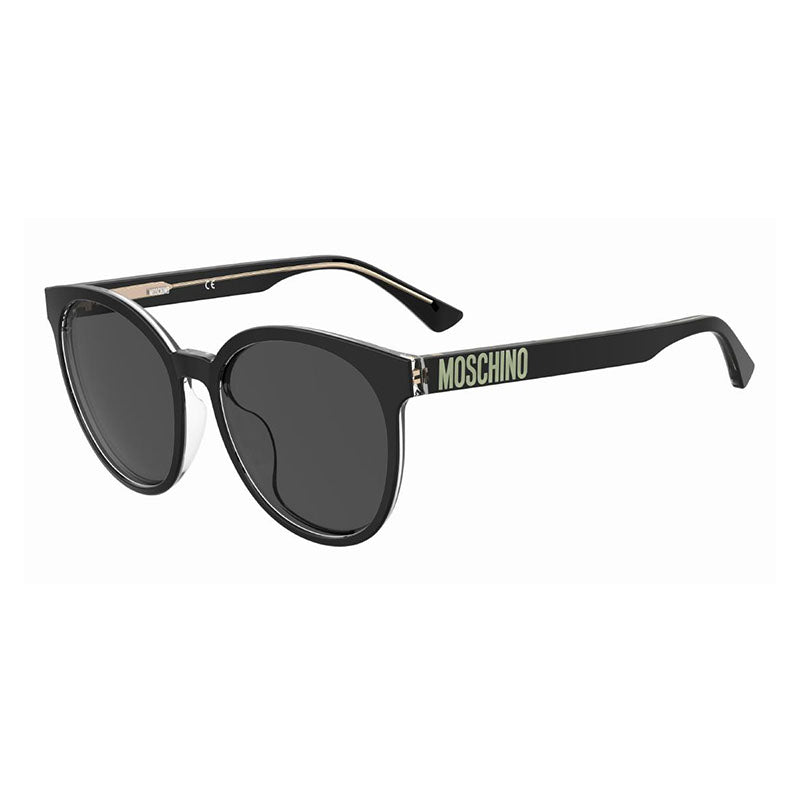 Moschino Sunglasses Round Full Rim, Black/Transparent Frame and Grey Lens MOS151/F/S07C5IR