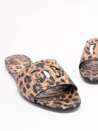 Dolce & Gabbana Women Leo-Print Calfskin Flat Slides